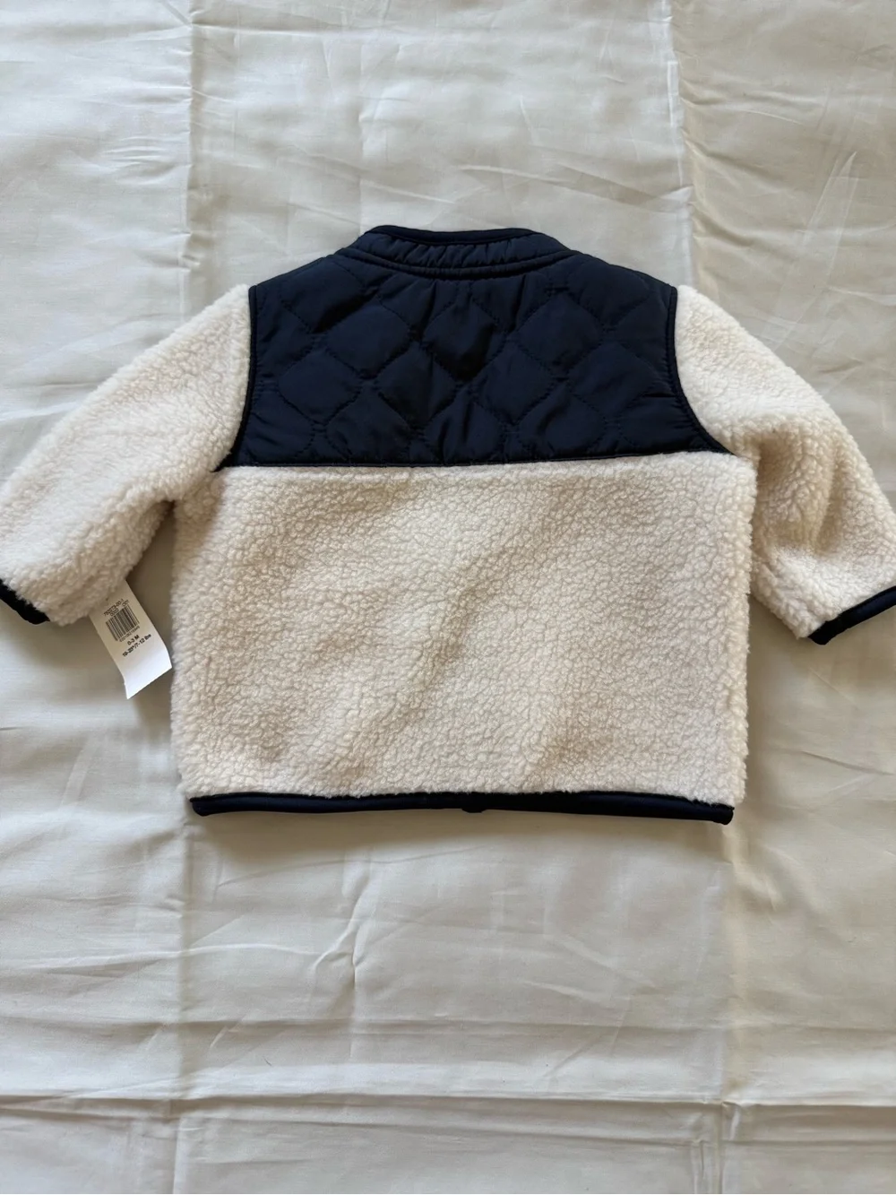 Old Navy Cream Sherpa Jacket with Navy Quilted Yoke